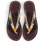 Jona Beaded Slippers - Brown