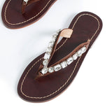 Jona Bejeweled Slippers - Natural Brown