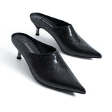 Jina High-Heel Slippers - Black